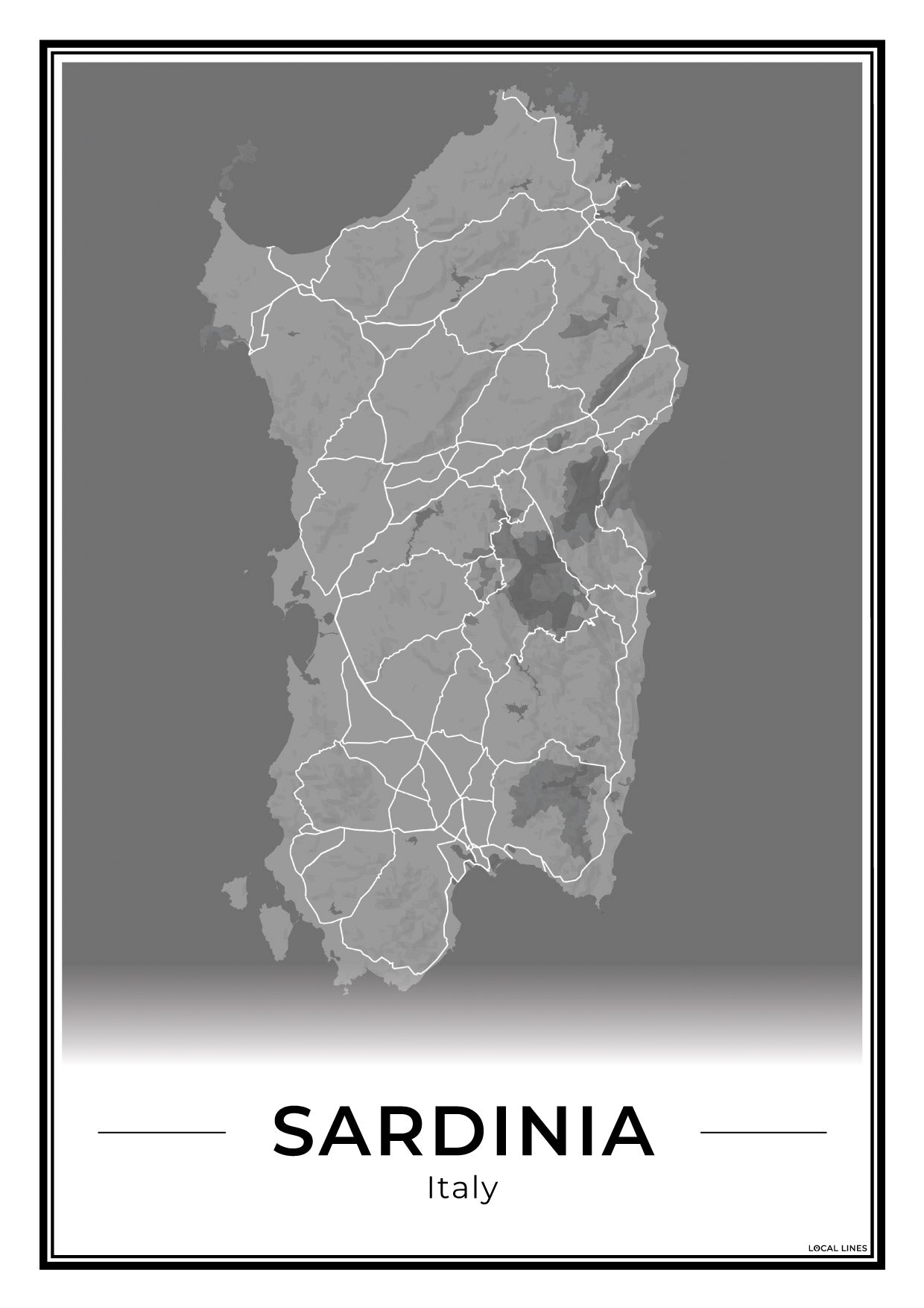 Sardinië Eilandkaart – Poster - Dark