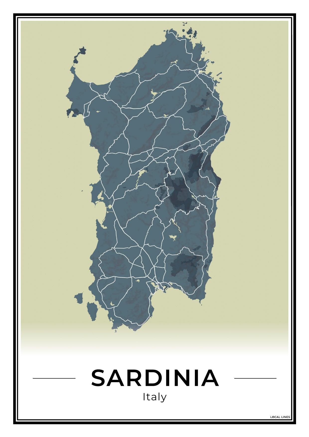 Sardinië Eilandkaart – Poster - Midnight