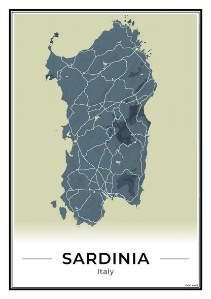 Sardinië Eilandkaart – Poster - Midnight