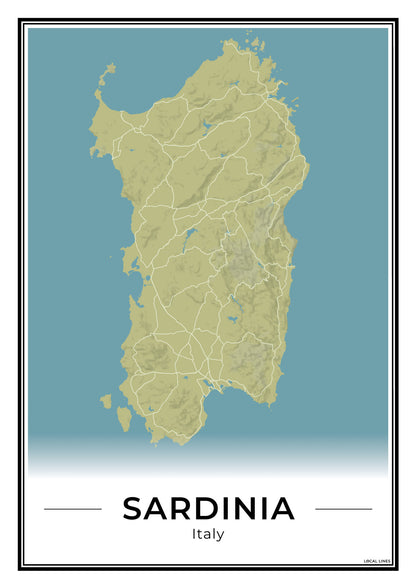 Sardinië Eilandkaart – Poster - Moss