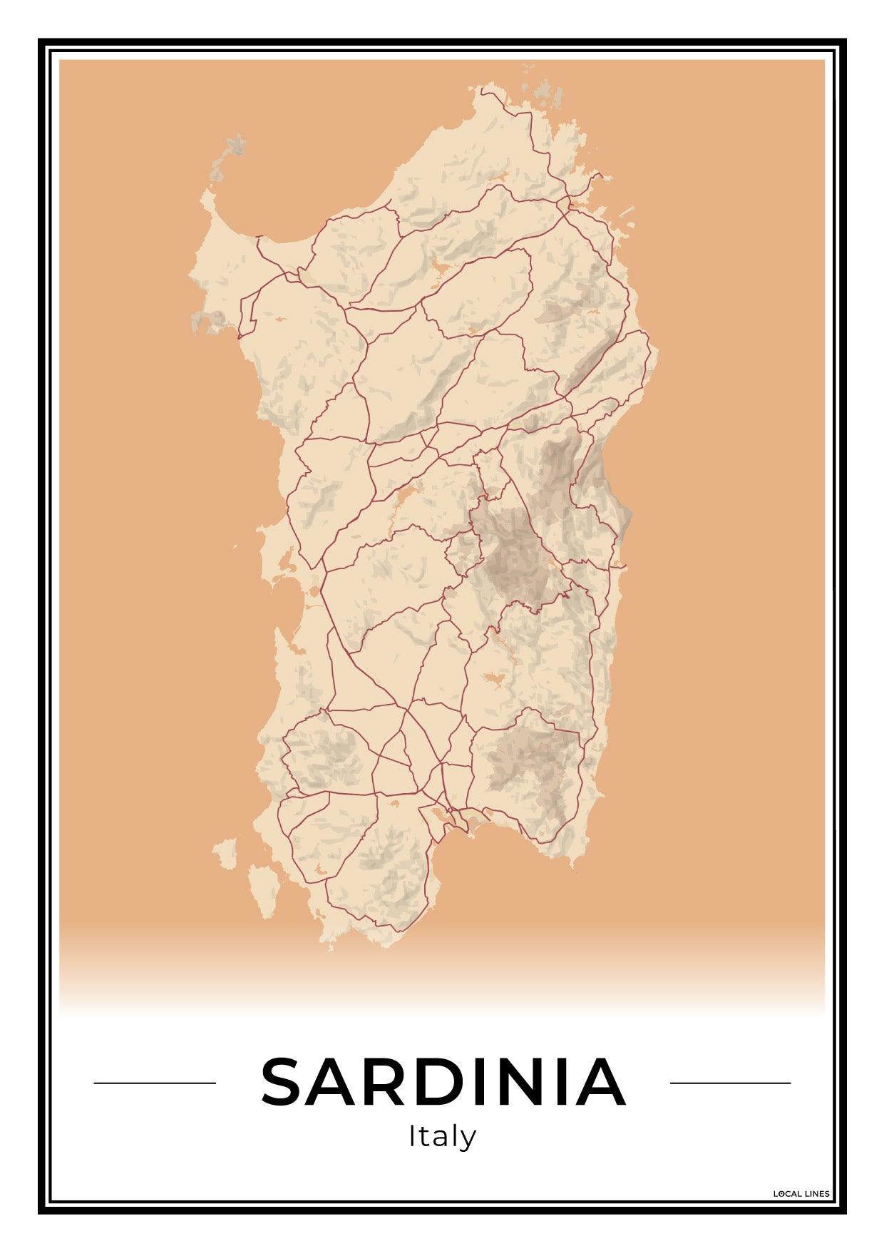 Sardinië Eilandkaart – Poster - Terracotta