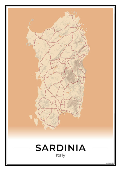 Sardinië Eilandkaart – Poster - Terracotta