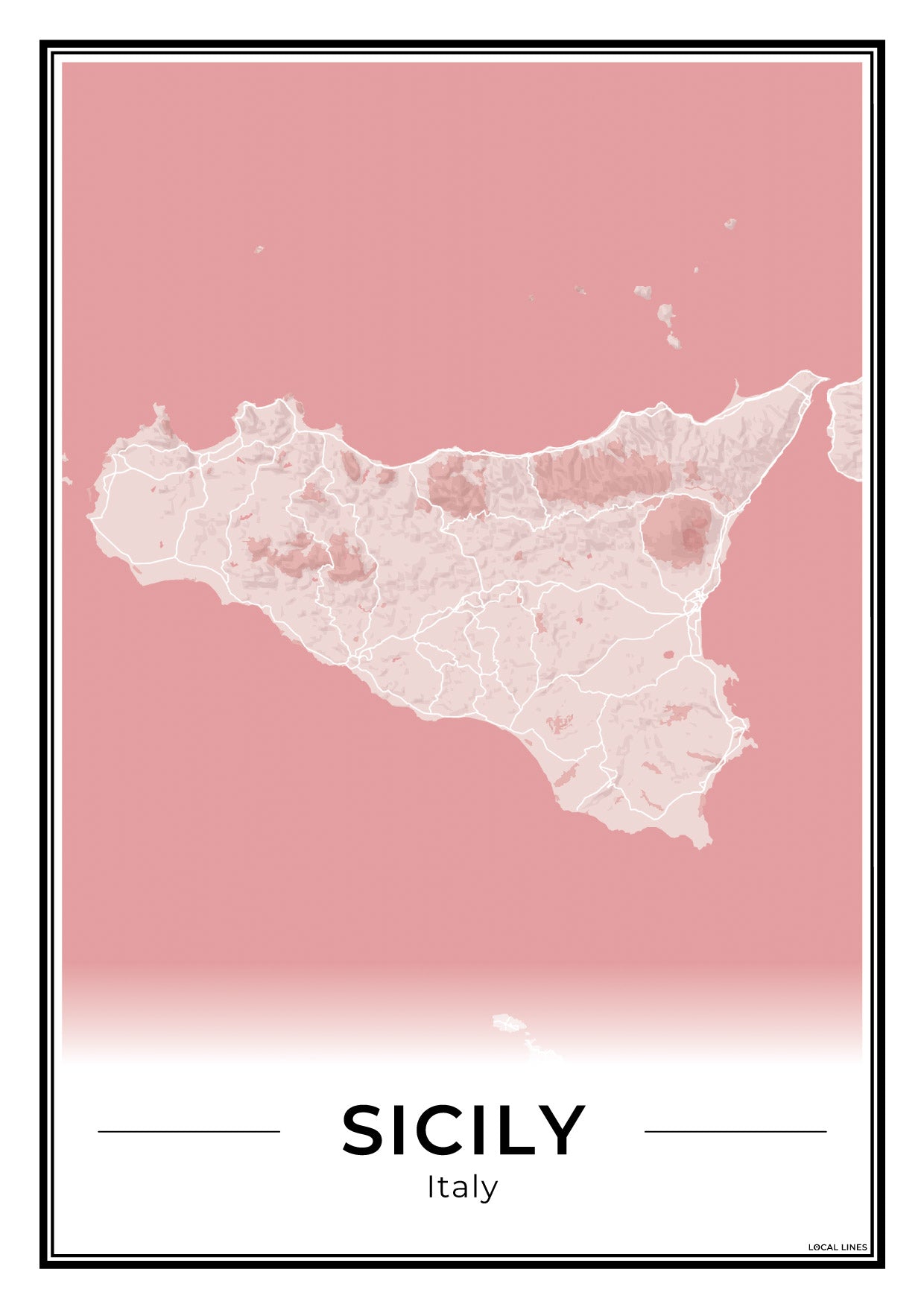 Sicilië Eilandkaart – Poster - Blush