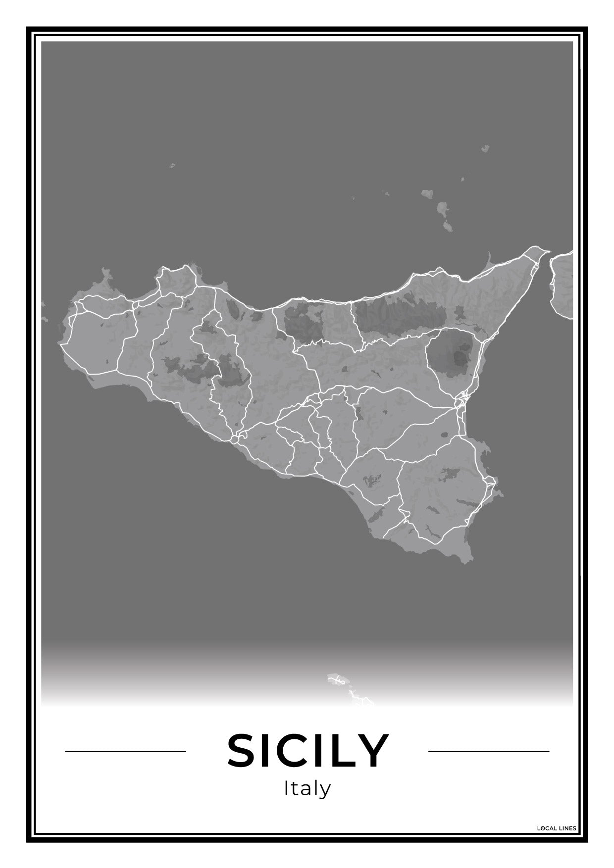 Sicilië Eilandkaart – Poster - Dark
