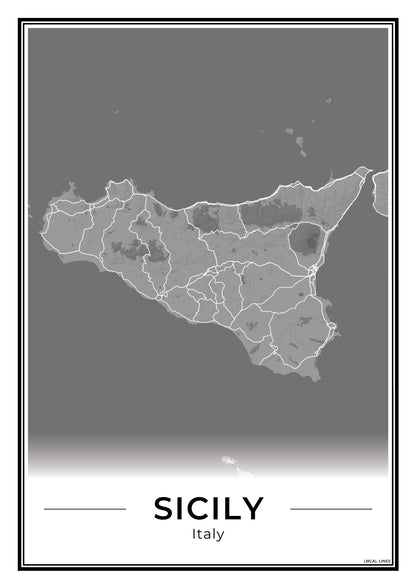 Sicilië Eilandkaart – Poster - Dark