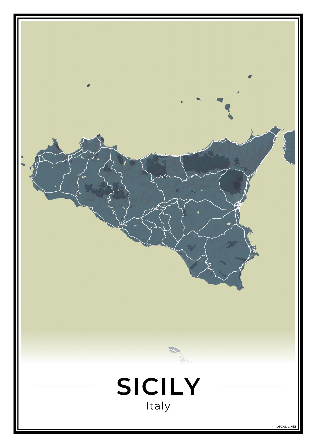 Sicilië Eilandkaart – Poster - Midnight