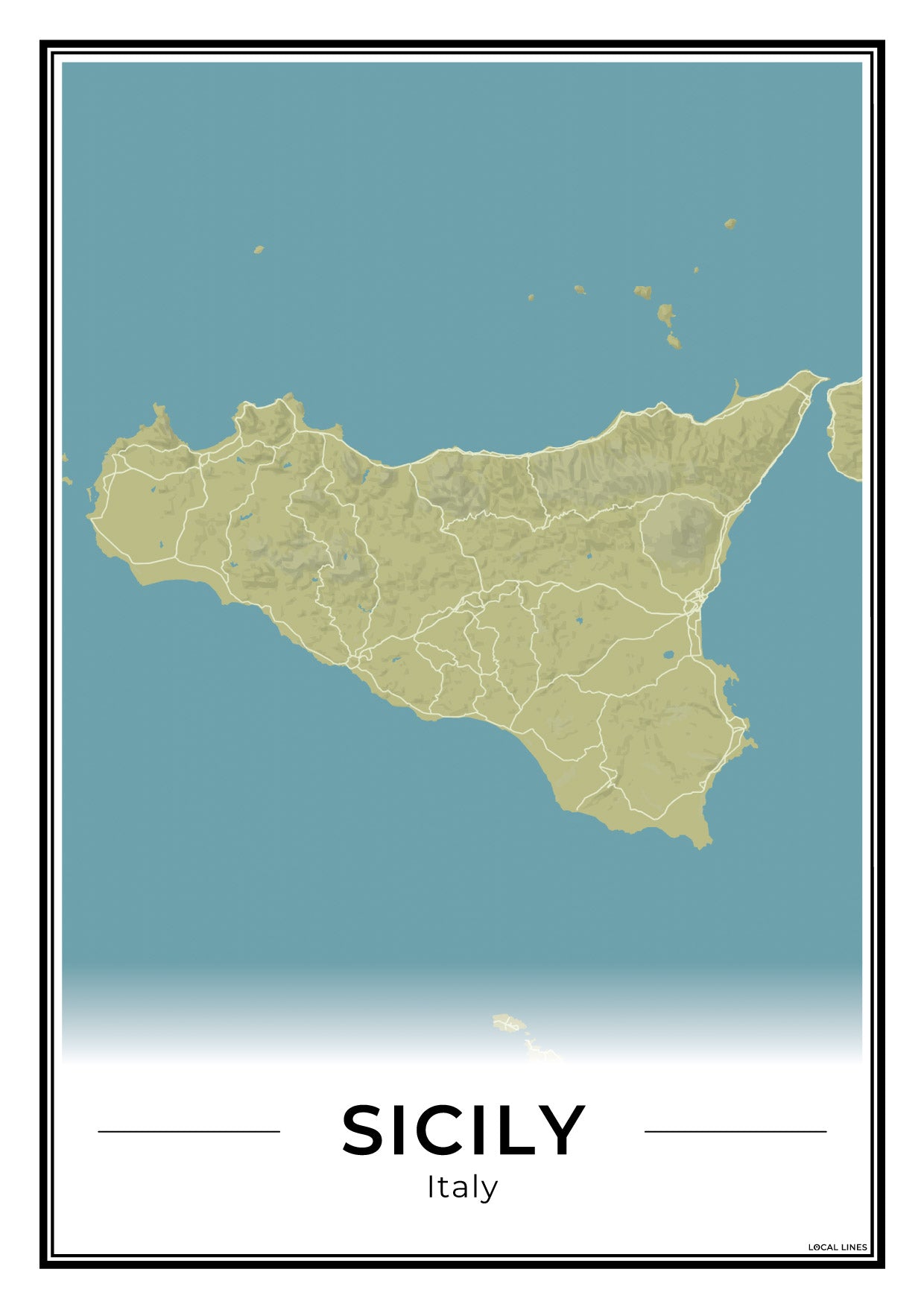 Sicilië Eilandkaart – Poster - Moss