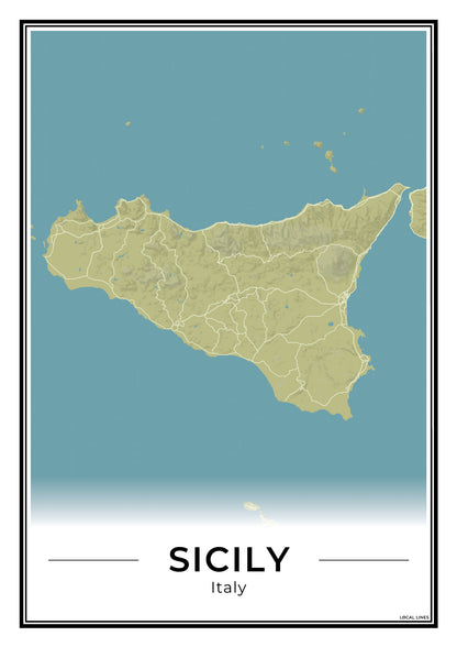 Sicilië Eilandkaart – Poster - Moss