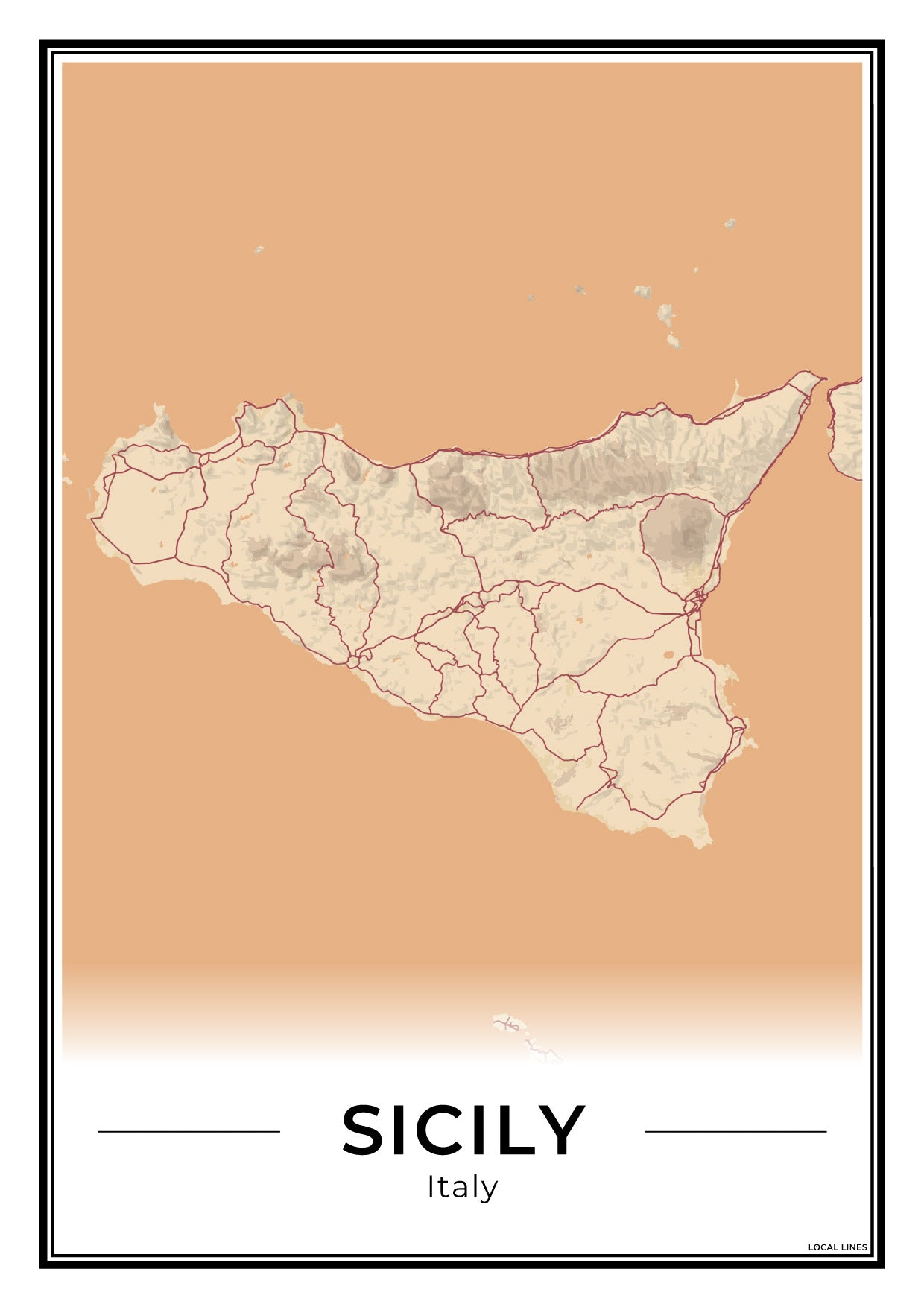 Sicilië Eilandkaart – Poster - Terracotta