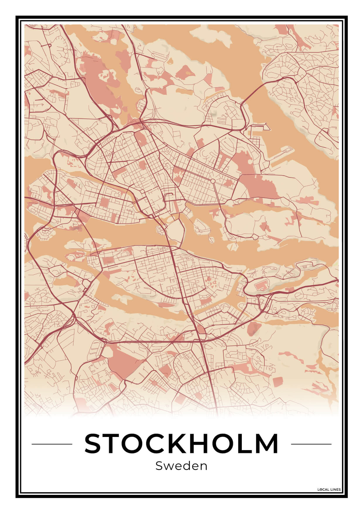 Stockholm Stadskaart – Poster - Terracotta