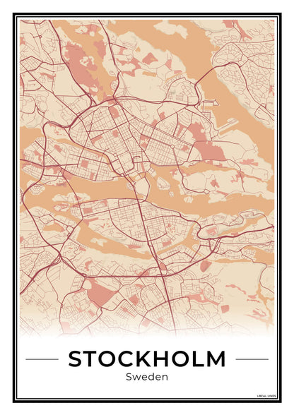Stockholm Stadskaart – Poster - Terracotta