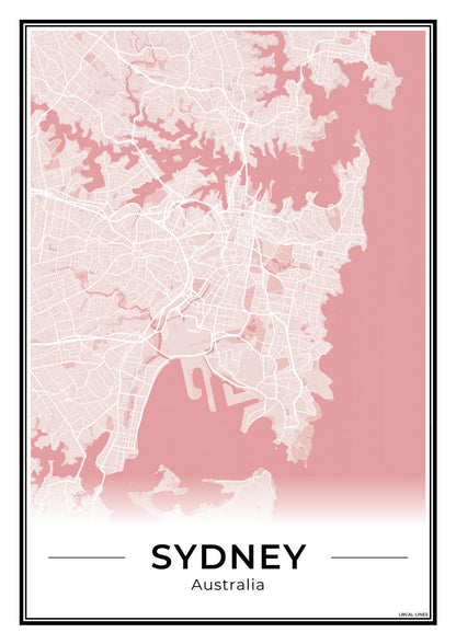 Sydney Stadskaart – Poster - Blush