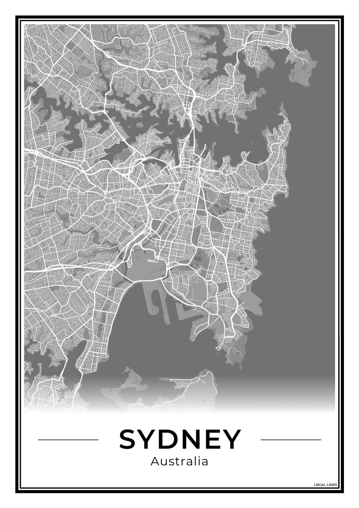Sydney Stadskaart – Poster - Dark