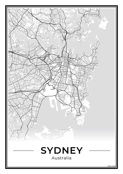 Sydney Stadskaart – Poster - Light