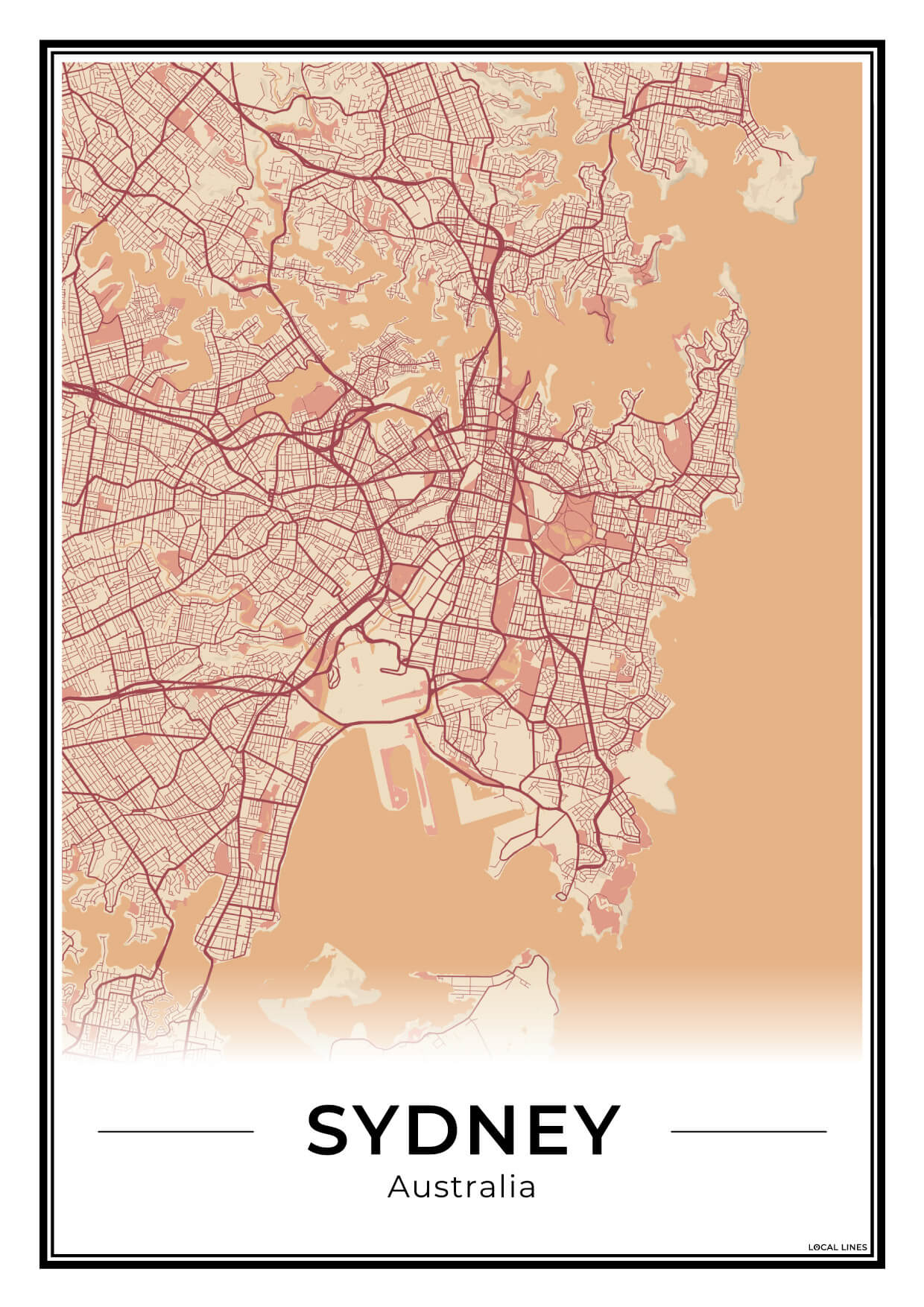 Sydney Stadskaart – Poster - Terracotta