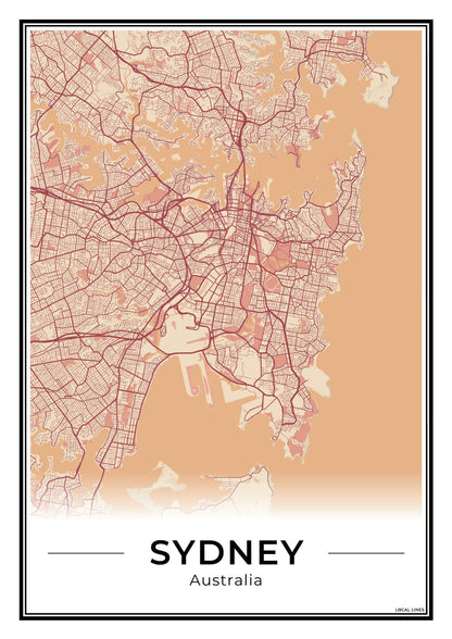 Sydney Stadskaart – Poster - Terracotta