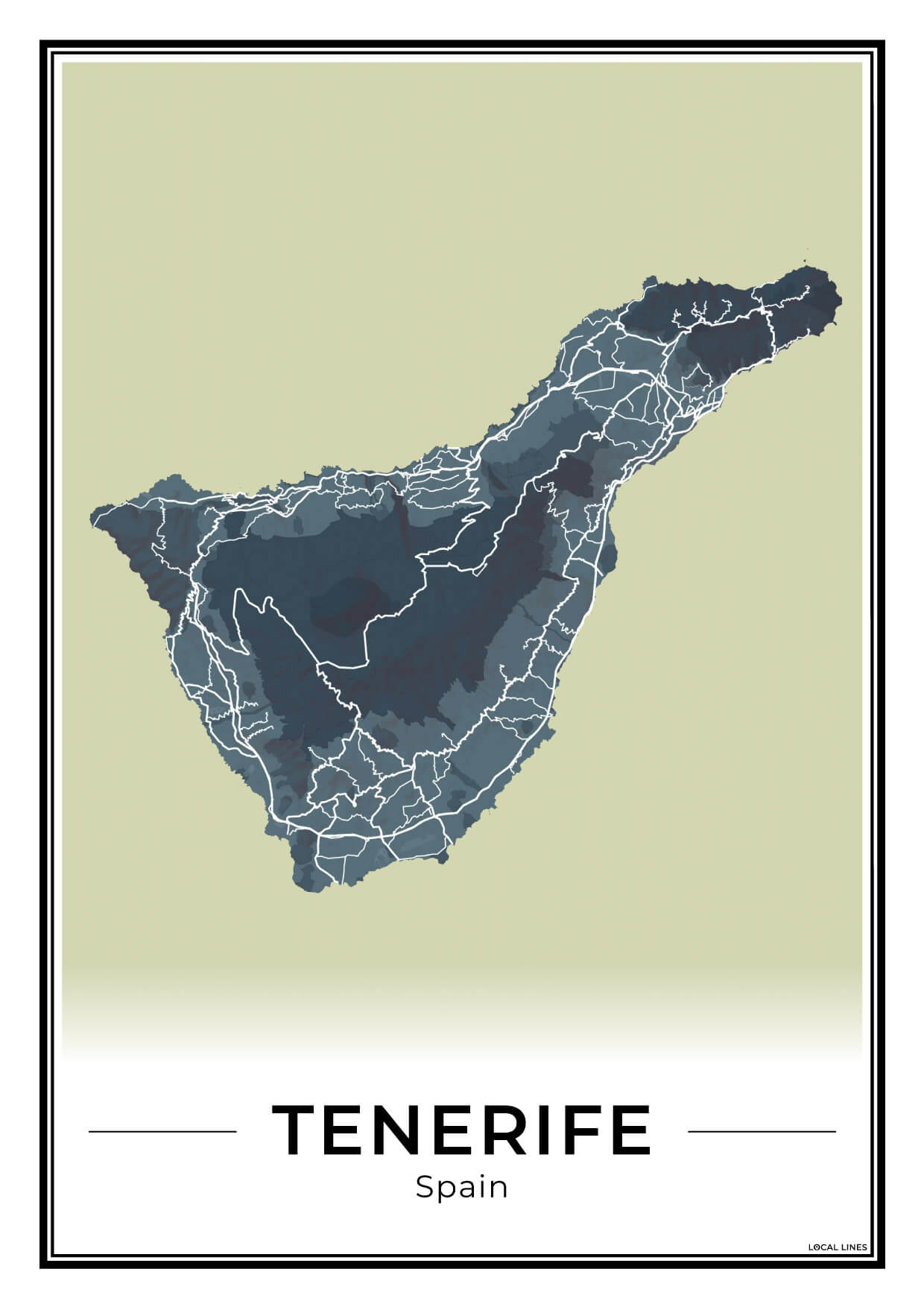 Tenerife Eilandkaart – Poster - Midnight