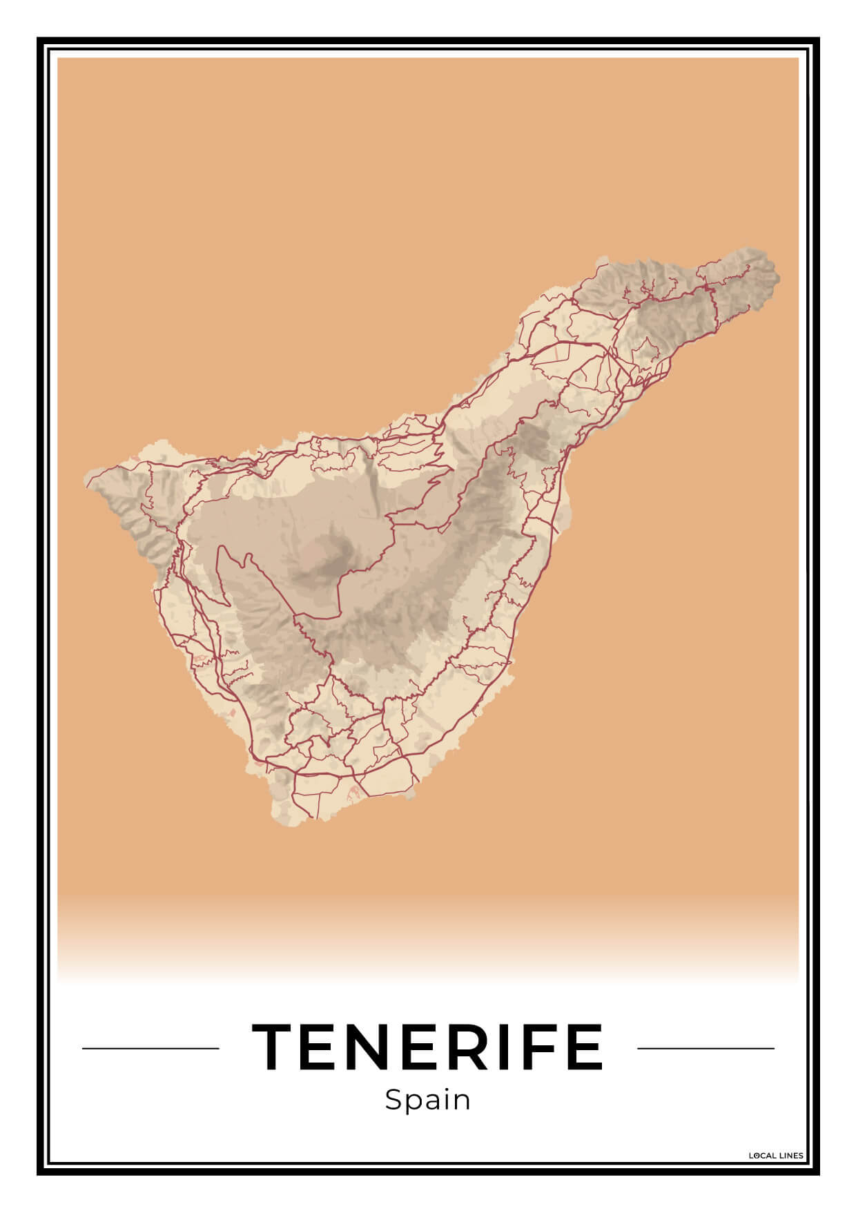 Tenerife Eilandkaart – Poster - Terracotta