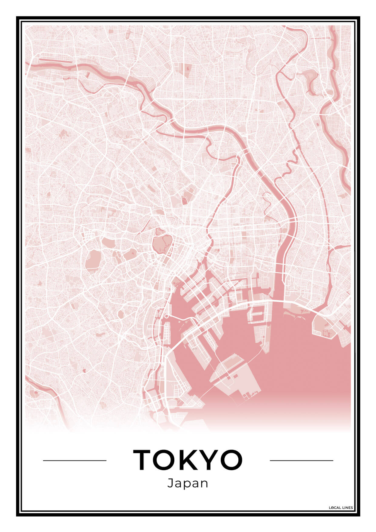 Tokio Stadskaart – Poster - Blush