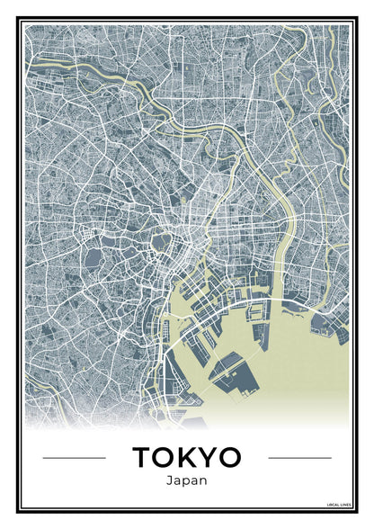 Tokio Stadskaart – Poster - Midnight