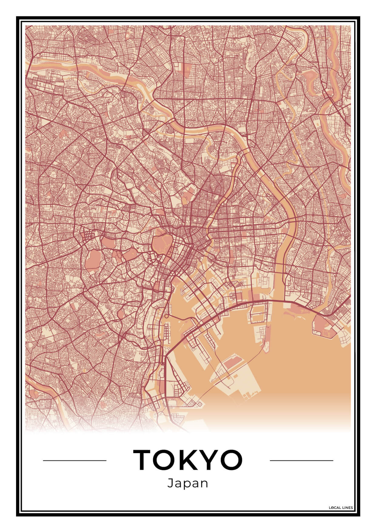 Tokio Stadskaart – Poster - Terracotta
