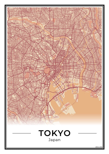 Tokio Stadskaart – Poster - Terracotta
