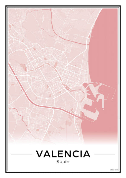 Valencia Stadskaart – Poster - Blush