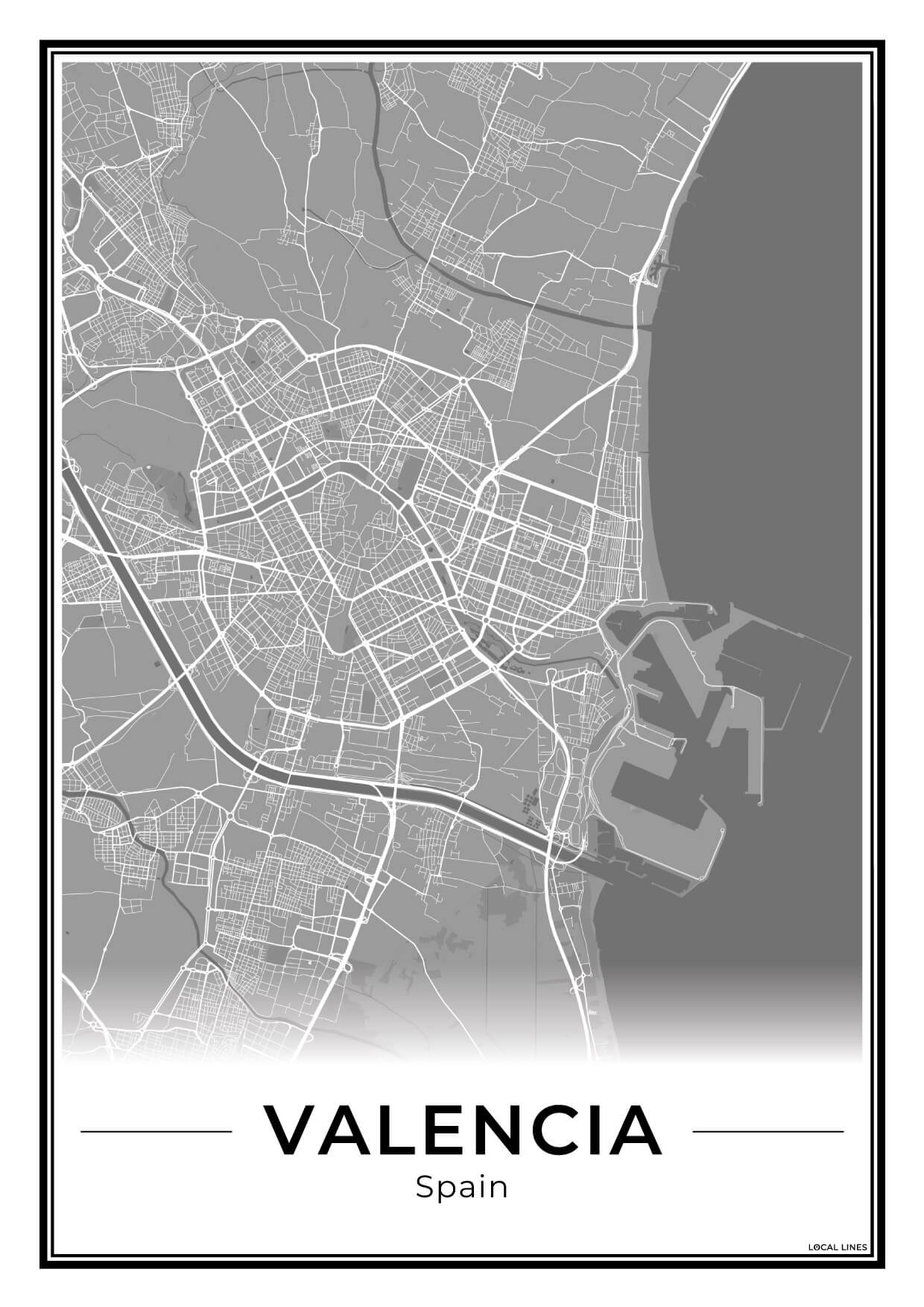 Valencia Stadskaart – Poster - Dark