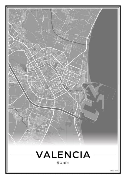 Valencia Stadskaart – Poster - Dark