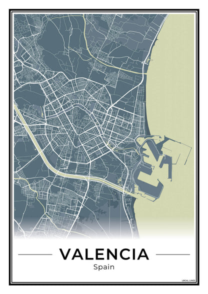 Valencia Stadskaart – Poster - Midnight