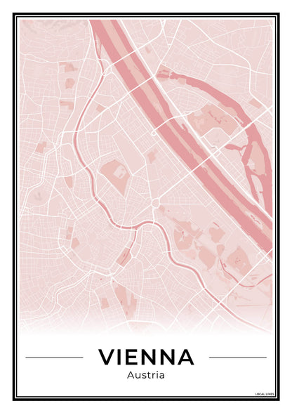 Wenen Stadskaart – Poster - Blush