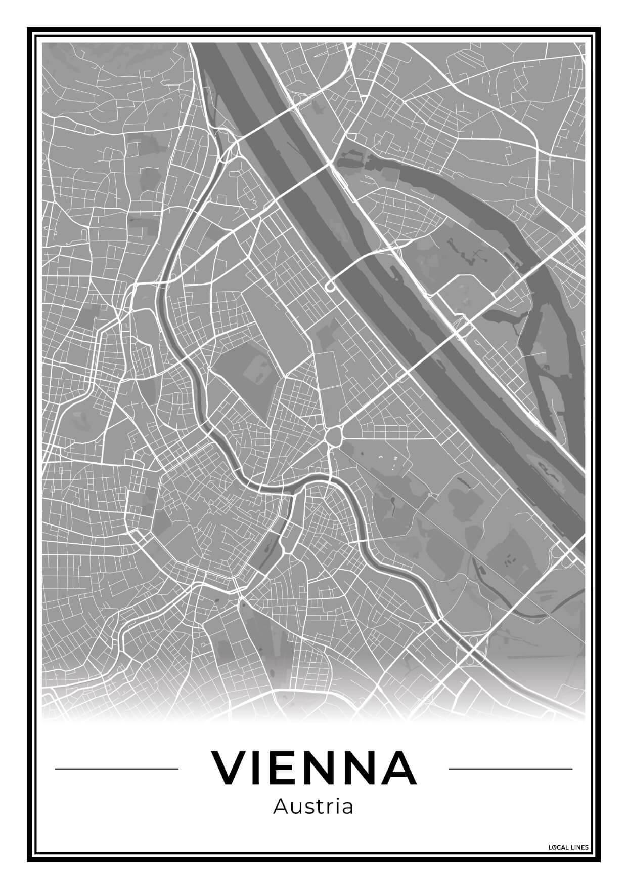 Wenen Stadskaart – Poster - Dark