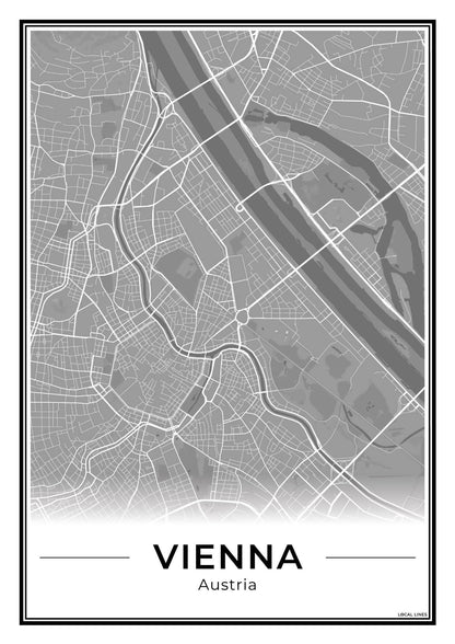 Wenen Stadskaart – Poster - Dark