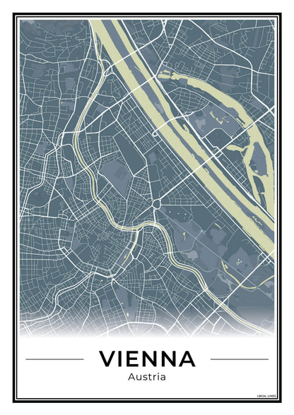 Wenen Stadskaart – Poster - Midnight
