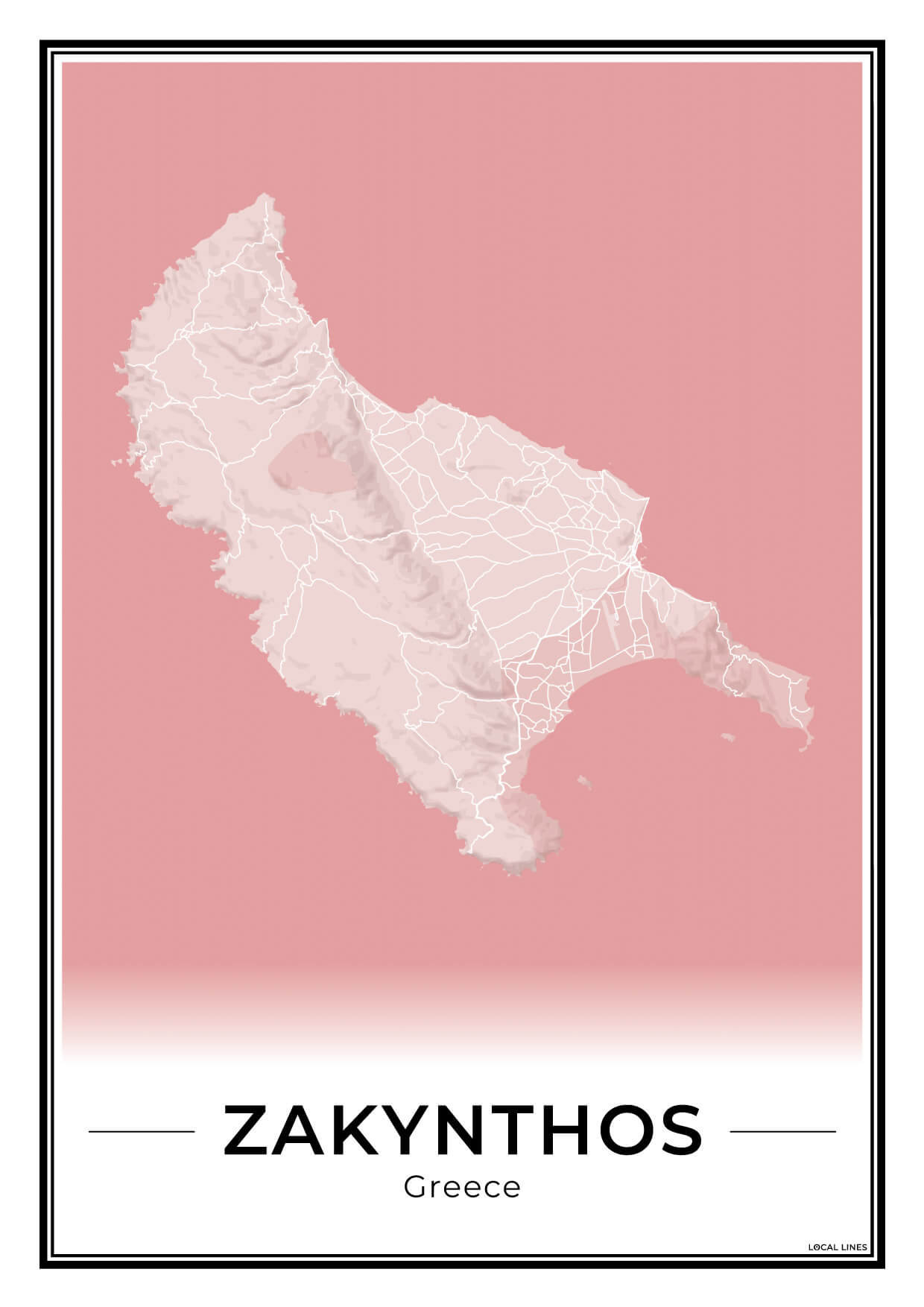Zakynthos Eilandkaart – Poster - Blush