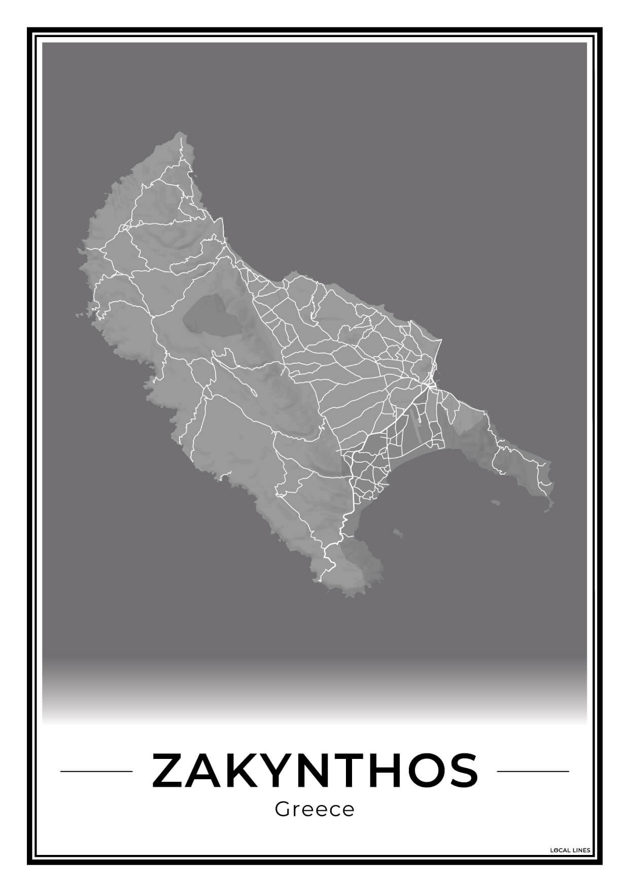 Zakynthos Eilandkaart – Poster - Dark