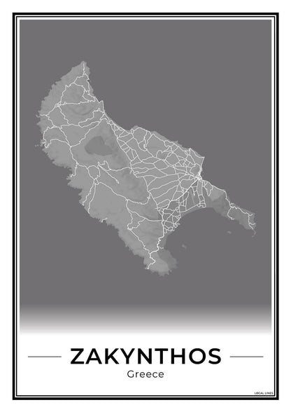 Zakynthos Eilandkaart – Poster - Dark