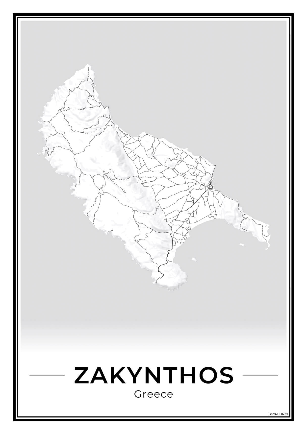 Zakynthos Eilandkaart – Poster - Light