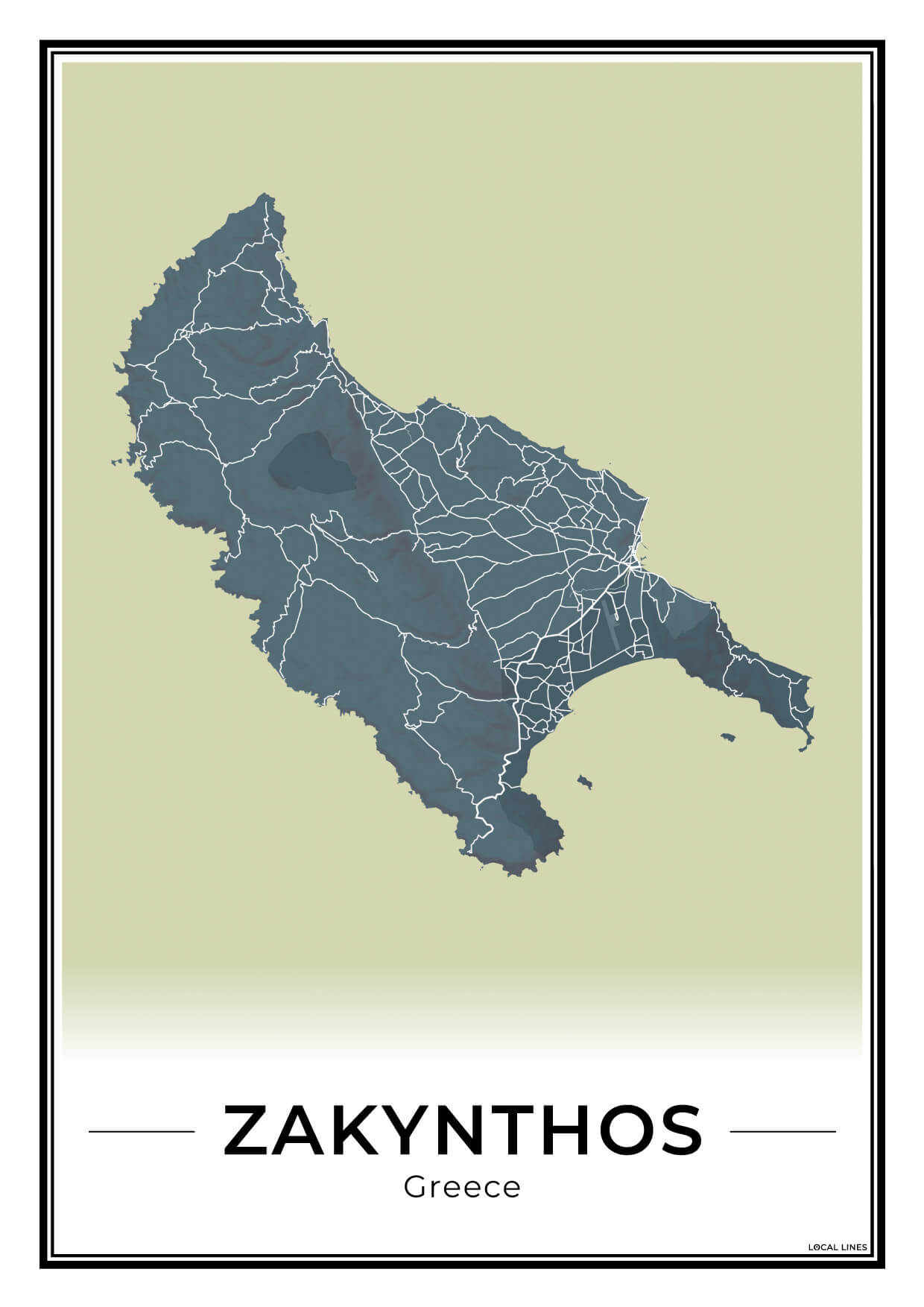 Zakynthos Eilandkaart – Poster - Midnight