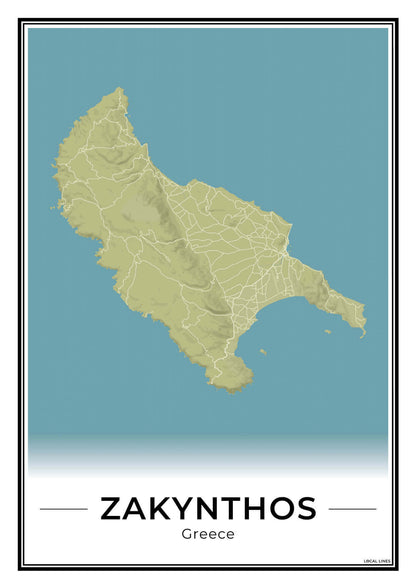 Zakynthos Eilandkaart – Poster - Moss