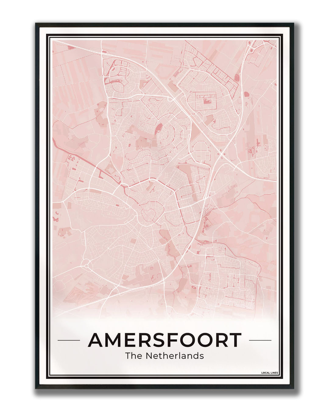 Stadskaart Amersfoort Wanddecoratie Ingelijst Blush