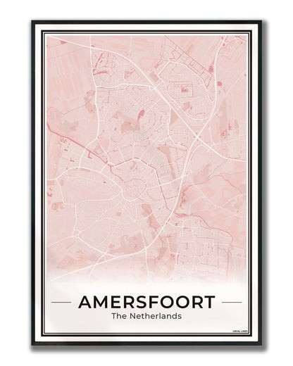 Stadskaart Amersfoort Wanddecoratie Ingelijst Blush