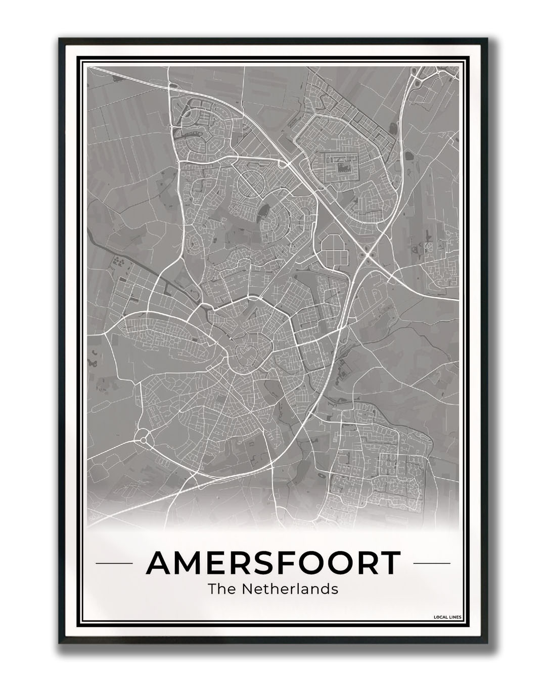 Stadskaart Amersfoort Wanddecoratie Ingelijst Dark