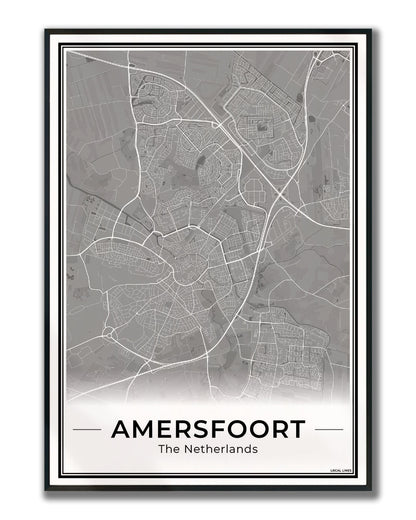 Stadskaart Amersfoort Wanddecoratie Ingelijst Dark