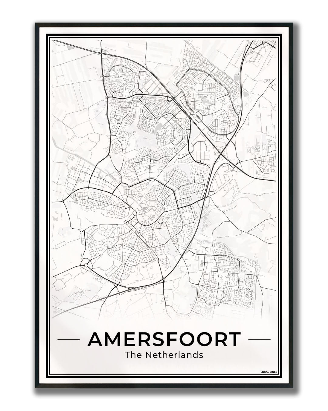 Stadskaart Amersfoort Wanddecoratie Ingelijst Light