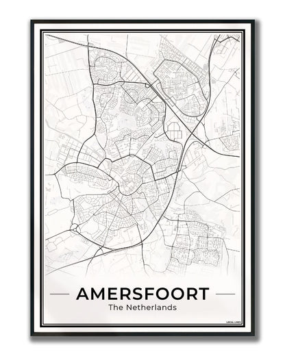 Stadskaart Amersfoort Wanddecoratie Ingelijst Light