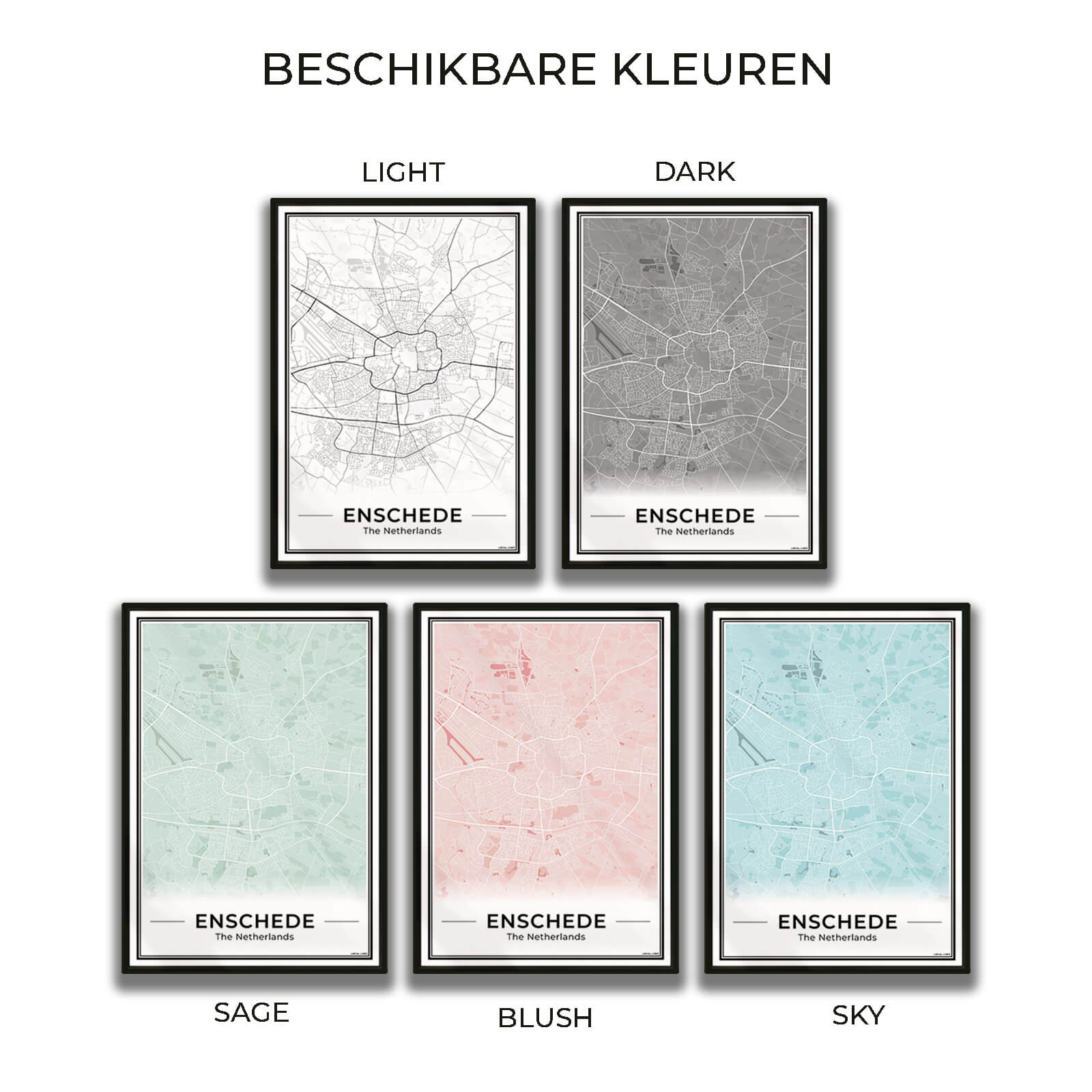 Plattegrond Enschede Wanddecoratie in 5 Kleuren Algemeen
