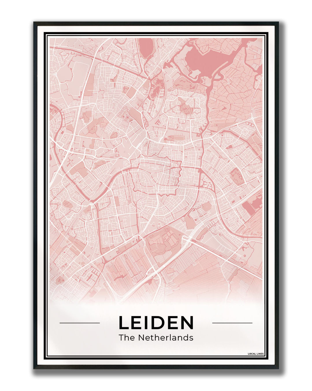 Stadskaart Leiden Poster voor Wanddecoratie Ingelijst Blush