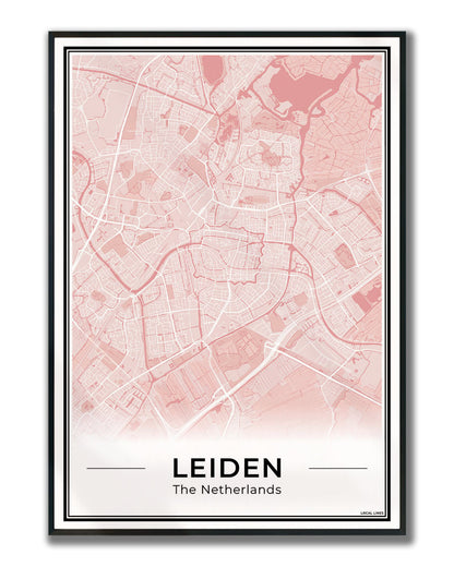 Stadskaart Leiden Poster voor Wanddecoratie Ingelijst Blush
