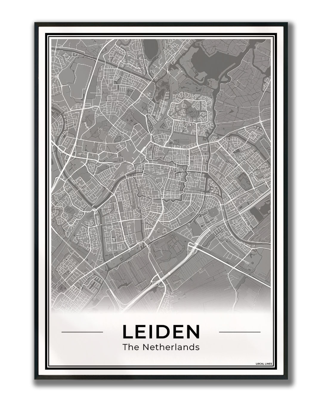 Stadskaart Leiden Poster voor Wanddecoratie ingelijst Dark